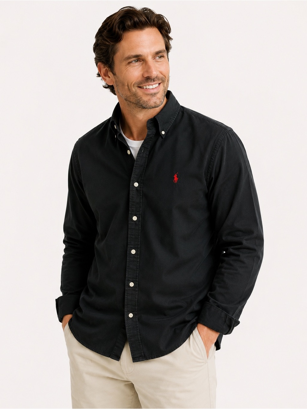 Polo Ralph Lauren Men’s Oxford Shirt Classic Fit Garment Dyed Black Large Cotton